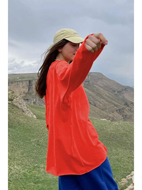 Madmext Turuncu Basic Bisiklet Yaka Kadın Sweatshirt Mg1676 - S000055027-20013