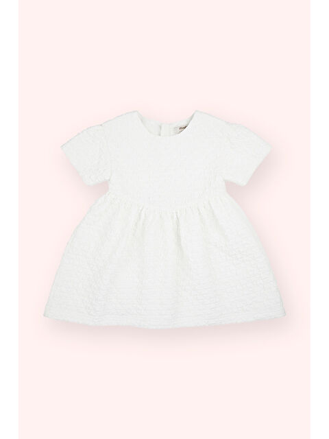 Panço Kız Bebek Yuvarlak Yaka Sırtı Fermuar Detaylı Beyaz Elbise - S000393789-20063