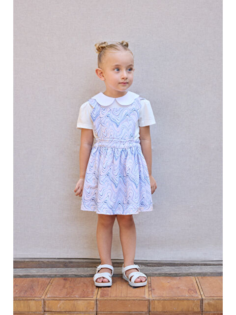 Panço Kız Bebek Dalga Desenli 2'li Mavi Elbise - S000448679-17234