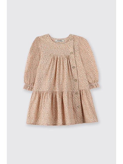 Panço Kız Bebek Beli Lastikli Nakış Detaylı Çiçek Desenli Bej Elbise - S000415227-19928
