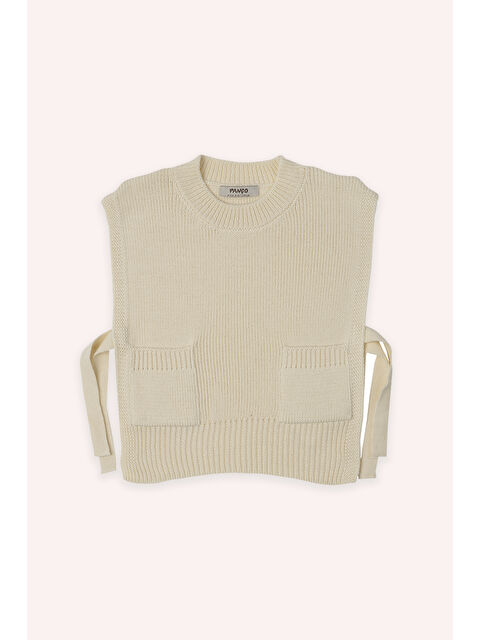 Panço Kız Çocuk Yandan Bağlamalı Ekru Triko - S000318974-19965