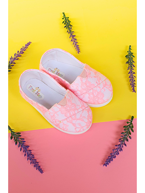 First Step Dantelli Çocuk Keten Babet Ayakkabı-PEMBE-F-4001 - S000048568-20024