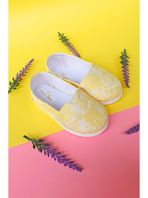 First Step Dantelli Çocuk Keten Babet Ayakkabı-SARI-F-4001 - S000048568-20072