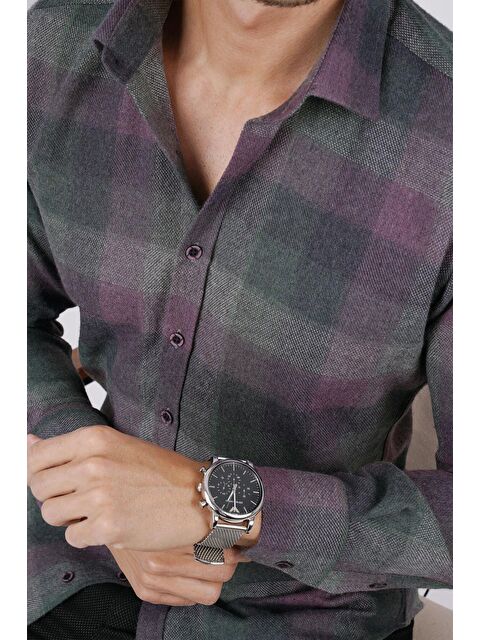 Etikmen Yeşil Lila Geçişli Slimfit %100 Pamuk Erkek Oduncu Gömlek - S000120139-29998