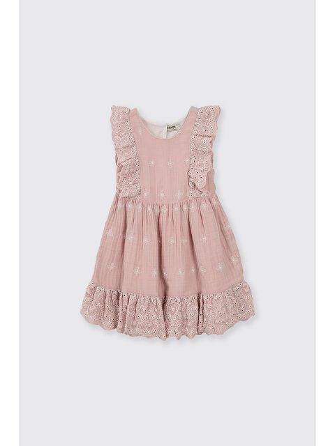Panço Kız Bebek Nakışlı Müslin Pembe Elbise - S000419781-20024