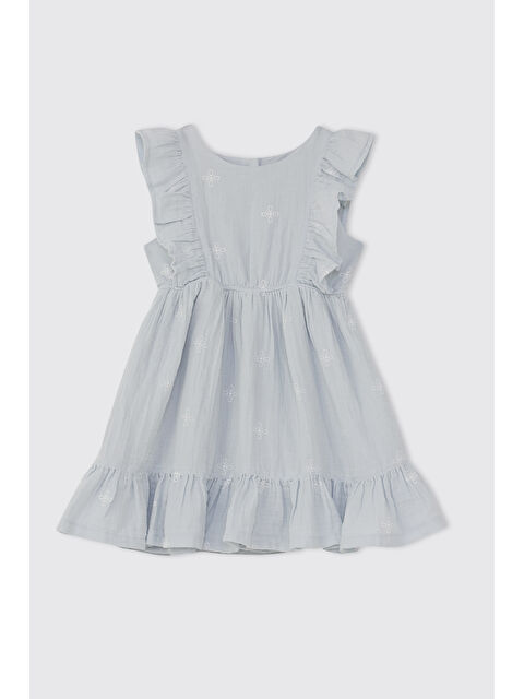 Panço Kız Bebek Nakışlı Müslin Mavi Elbise - S000419781-17234