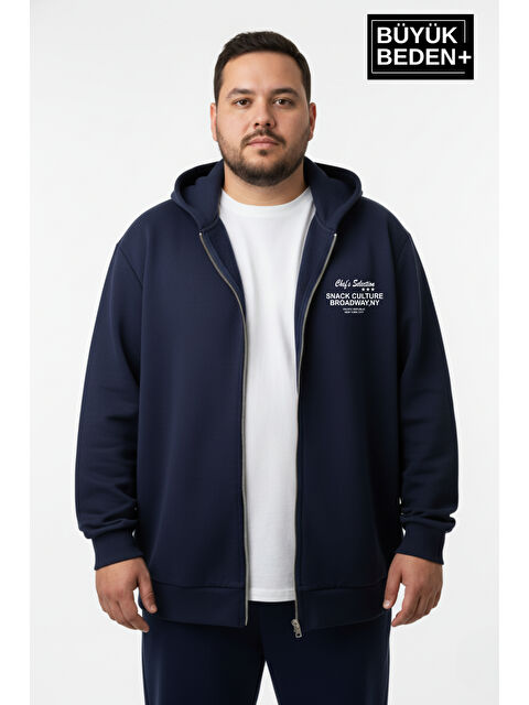 Süperlife Erkek Büyük Beden Fermuarlı Kapüşonlu Chef Baskılı ince Sweatshirt Hırka - Rahat Kalıp SPR26BHR921 - S000481021-21164