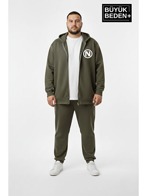 Süperlife Erkek Büyük Beden Kapüşonlu Fermuarlı N Baskılı ince Sweatshirt Hırka SPR26BHR922