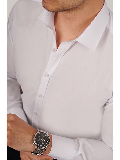 Etikmen Kolay Ütülenebilir Dakron Düz Beyaz Slimfit Erkek Gömlek - S000120893-20063