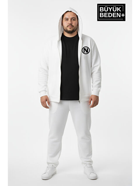 Süperlife Erkek Büyük Beden Kapüşonlu Fermuarlı N Baskılı ince Sweatshirt Hırka SPR26BHR922 - S000481107-19965