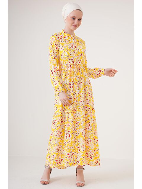 Bigdart 2144 Hakim Yaka Tesettür Elbise - Sarı - S000089419-20072