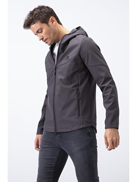 Tommylife Antrasit Fermuarlı Kapüşonlu Su ve Rüzgar Geçirmez Softshell Erkek Mont - 88051 - S000032354-29666