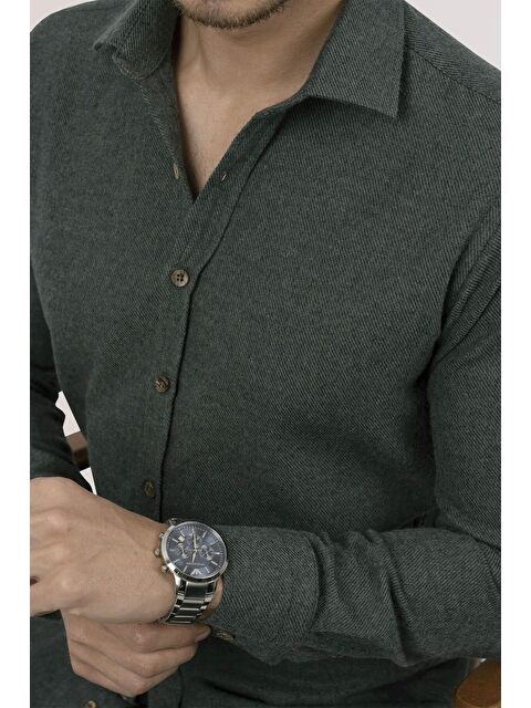Etikmen Koyu Yeşil Slimfit %100 Pamuk Erkek Oduncu Gömlek - S000120666-19416