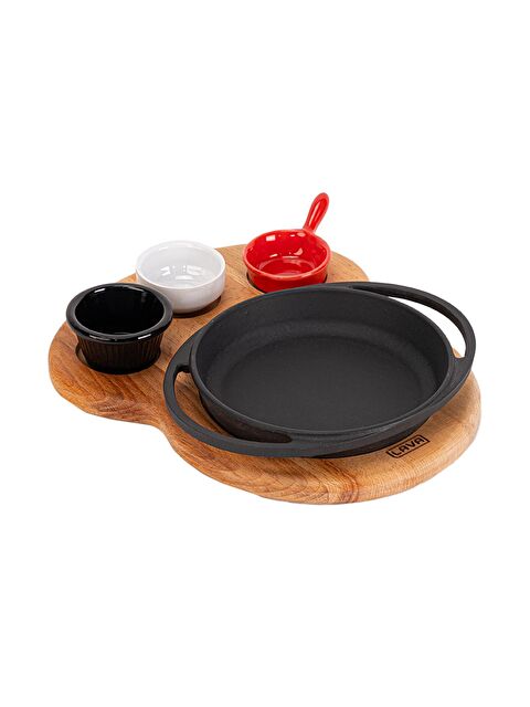 LAVA Yuvarlak Sahan Döküm Demir Yekpare Çift Kulplu Kayın Servis Ahşabı Çap(Ø)16cm. - S000057612-19351