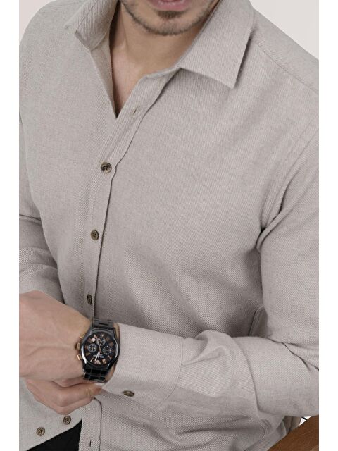 Etikmen Sütlü Kahve Slimfit Düz %100 Pamuk Erkek Oduncu Gömlek - S000120666-17365