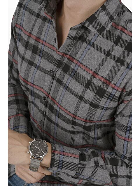 Etikmen Füme Kırmızı Çizgili SlimFit %100 Pamuk Erkek Oduncu Gömlek - S000120668-37481