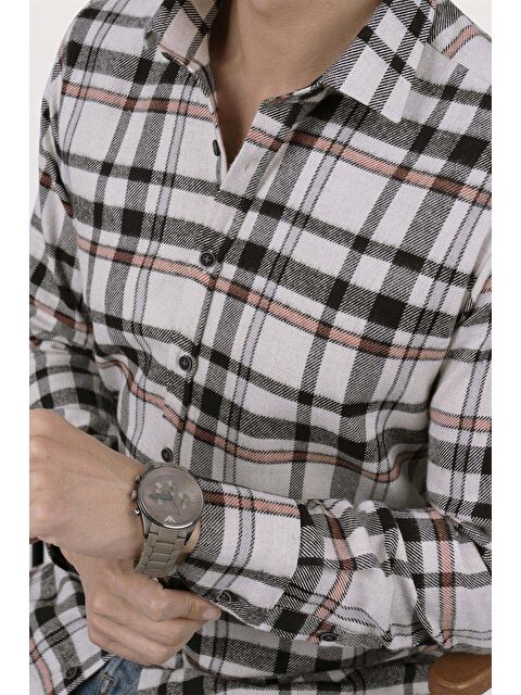 Etikmen Beyaz Siyah Çizgili SlimFit %100 Pamuk Erkek Oduncu Gömlek - S000120668-37246