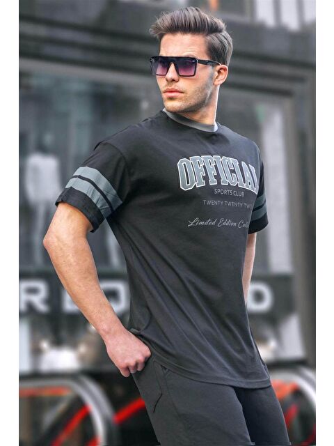 Madmext Siyah Baskılı Oversize Erkek %100 Pamuk Tişört - S000016118-19351