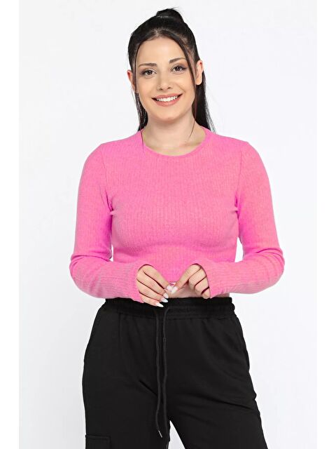 Gülseli Kadın Bisiklet Yaka Kolu Pencereli Kaşkorse Crop Top Bluz - S000299204-20024