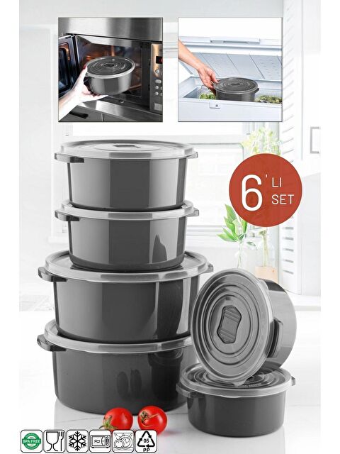 Nandy Home Mikrodalga Ve Difrizde Kullanılabilen Saklama Kabı Seti Yuvarlak 6'lı Antrasit - S000140116-29666