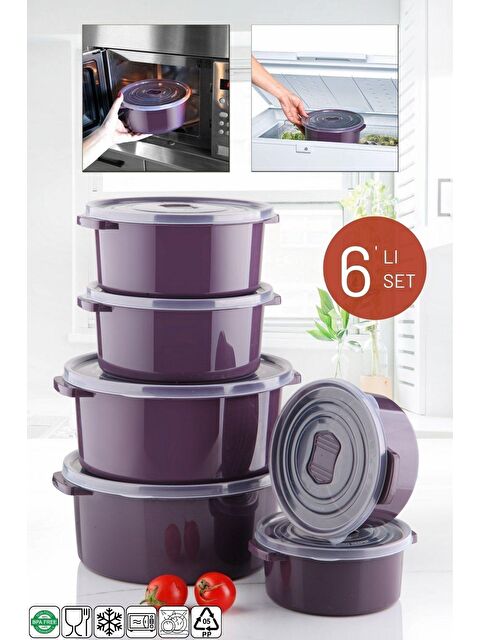 Nandy Home Mikrodalga Ve Difrizde Kullanılabilen Saklama Kabı Seti Yuvarlak 6'lı Mürdüm - S000149677-20036