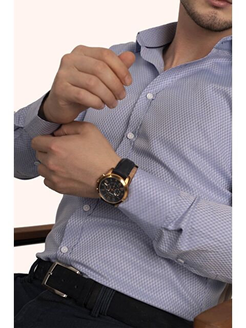 Etikmen Mavi Baklava Desen Slimfit Erkek Gömlek - S000120493-17437