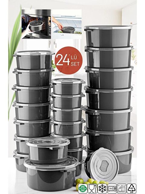 Nandy Home Mikrodalga Ve Difrizde Kullanılabilen Saklama Kabı Seti Yuvarlak 24'lü Antrasit - S000149675-29666