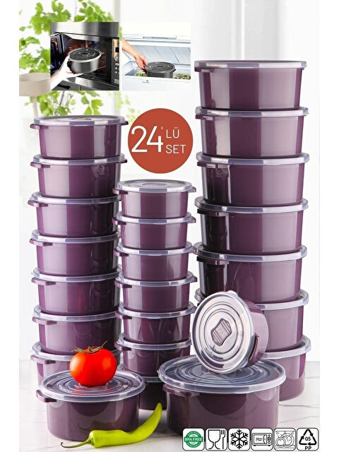 Nandy Home Mikrodalga Ve Difrizde Kullanılabilen Saklama Kabı Seti Yuvarlak 24'lü Mürdüm - S000149675-20036