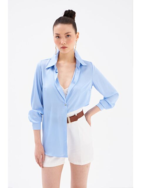SATEEN Saten Gömlek - Mavi - S000323507-17234