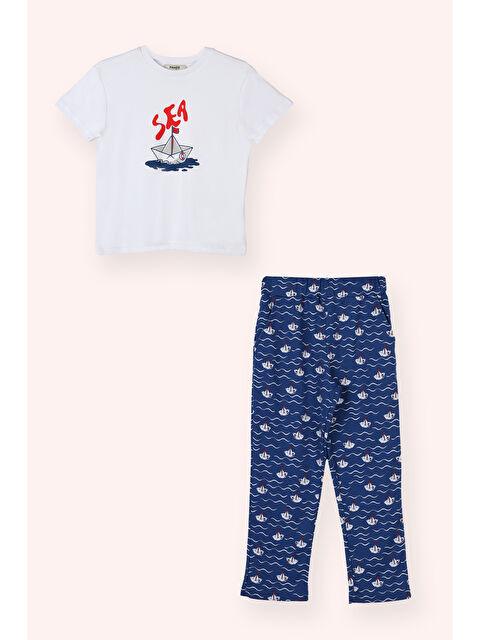 Panço Erkek Çocuk Kayık Desenli Lacivert Pijama Takım - S000448712-21164