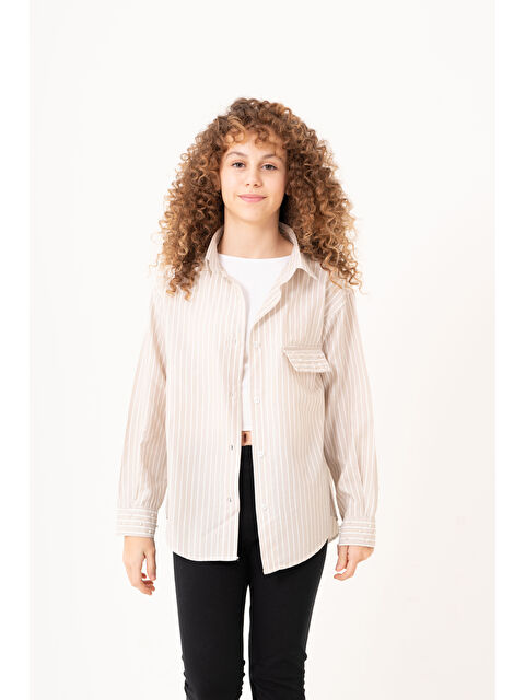 pi pengai Kız Çocuk Taş Süslemeli Gömlek P1079 - S000346025-19966