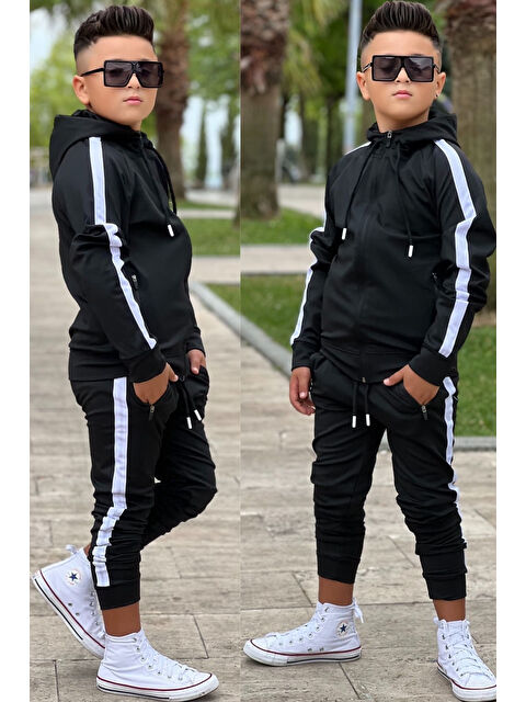 Pina Kids Unisex Şerit Detaylı Kapüşonlu Çocuk Eşofman Takımı ESF.1903 - S000402252-19351