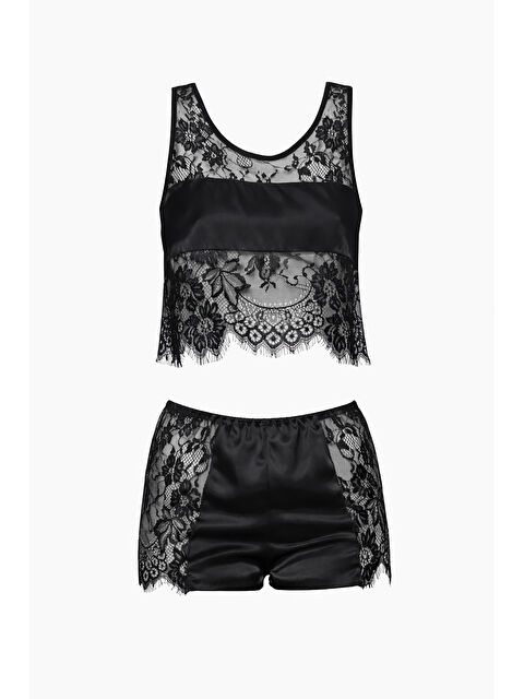NBB Siyah Dantel Detaylı Şort Büstiyer Takımı - S000505971-19351