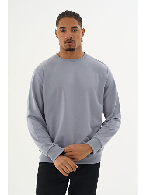 Süperlife Erkek Gri Bisiklet Yaka Ribanalı Regular Fit Sweatshirt spr26swk930 - S000458653-20600