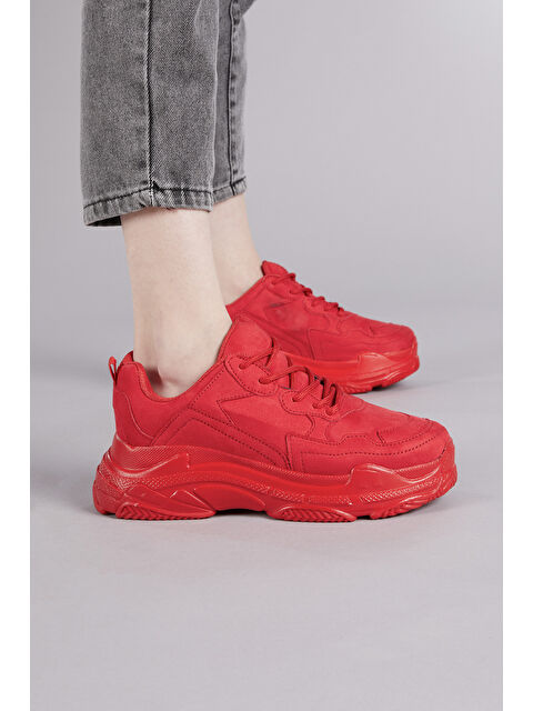 TONNY BLACK Kadın Kırmızı Süet Yüksek Taban Bağcıklı Spor Ayakkabı - S000053856-20045