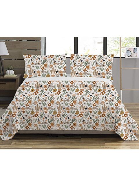 Evmila Çiçek Desen Çift Kişilik Baskılı Pike (200x220 Cm) Beyaz - S000041165-23173