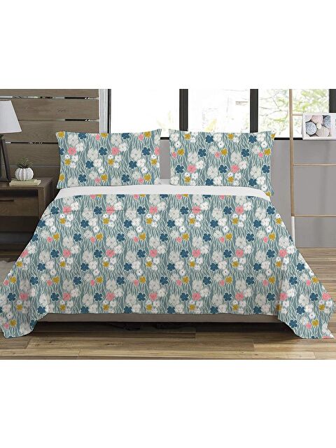 Evmila Çiçek Desen Çift Kişilik Baskılı Pike (200x220 Cm) Yeşil - S000041166-23173