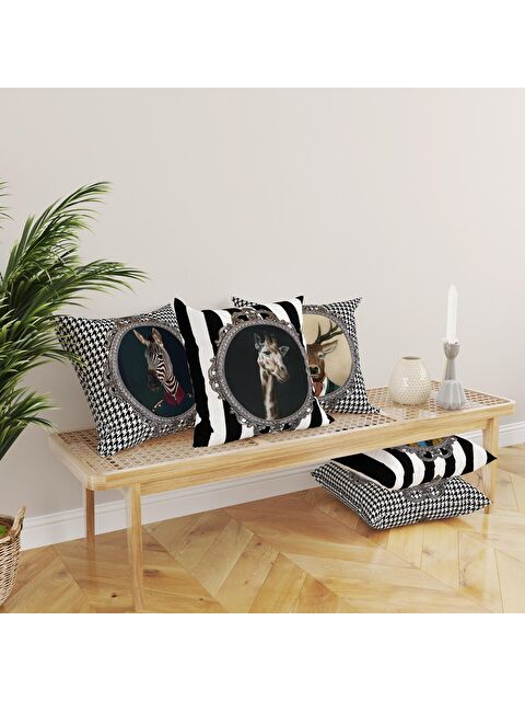 Evmila Kadife Doku Çift Taraf Baskılı  43x43 cm 4'lü Kırlent Kılıfı Seti - S000064568-23173