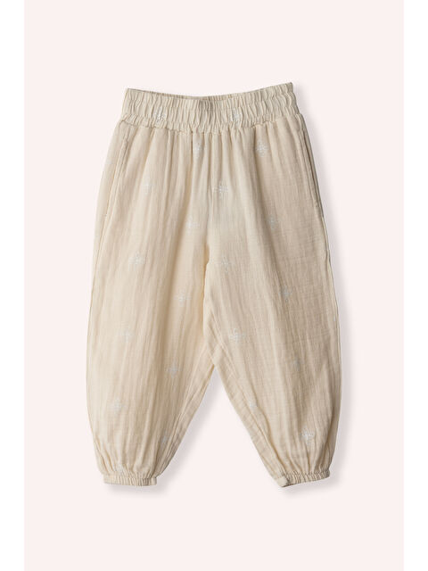 Panço Kız Bebek Nakışlı Müslin Bej Pantolon - S000419768-19928