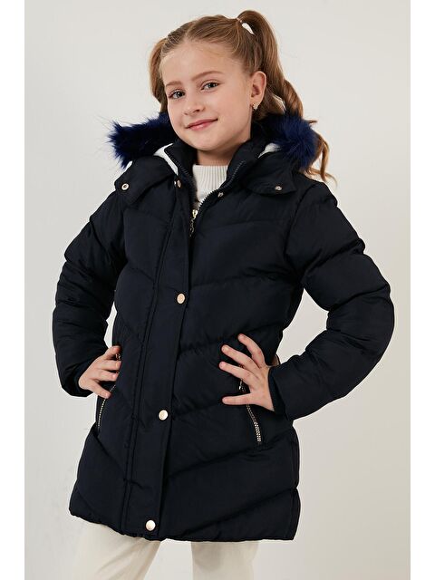 Lela Yakası Suni Kürklü Peluş Astarlı Kapüşonlu Kışlık Şişme Mont 6035018 - S000001405-21164