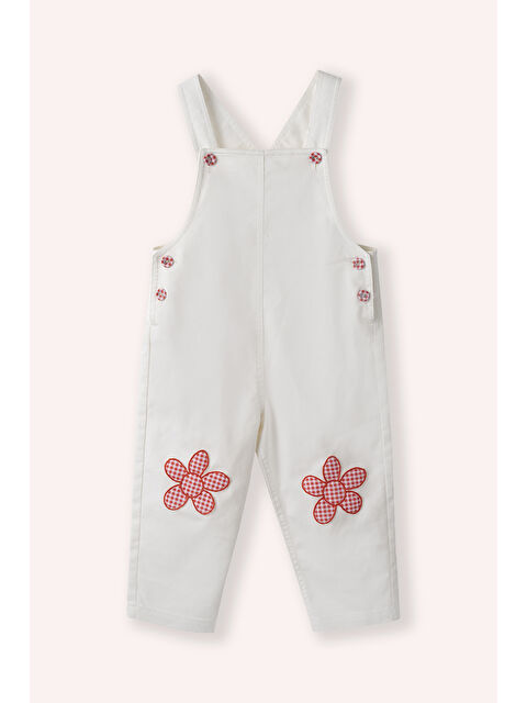 Panço Kız Bebek Çiçek Detaylı Beyaz Salopet - S000448674-20063