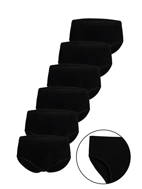 Tutku 6'lı Kadın Siyah %100 Pamuk Ribana Yüksek Bel Bato Külot - S000355233-19351