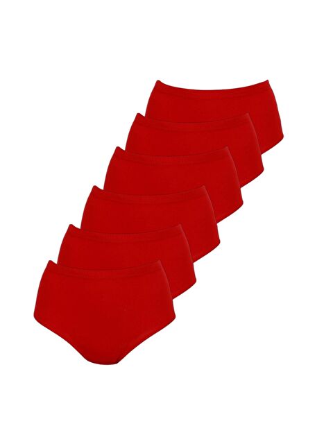 Tutku 6'lı Kadın Kırmızı %100 Pamuk Ribana Yüksek Bel Bato Külot - S000355233-20045