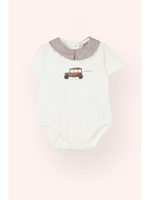Panço Erkek Bebek Yakalı Araba Baskılı Kısa Kollu Ekru Body - S000419838-19965