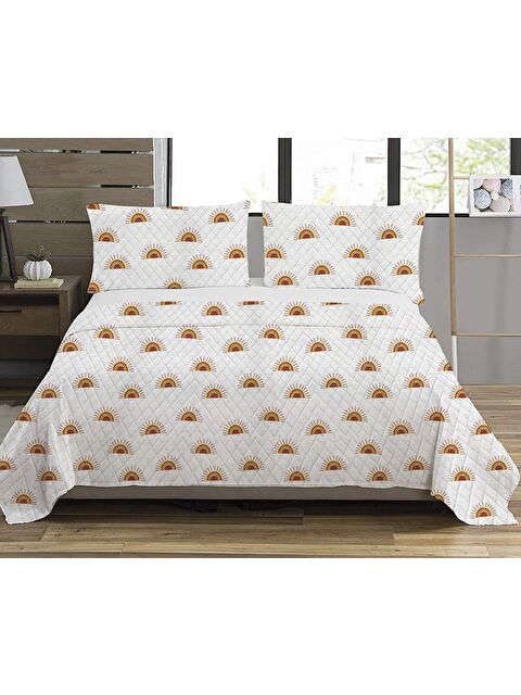 Evmila Güneş Desen Çift Kişilik Baskılı Pike (200x220 Cm) Beyaz - S000041181-23173