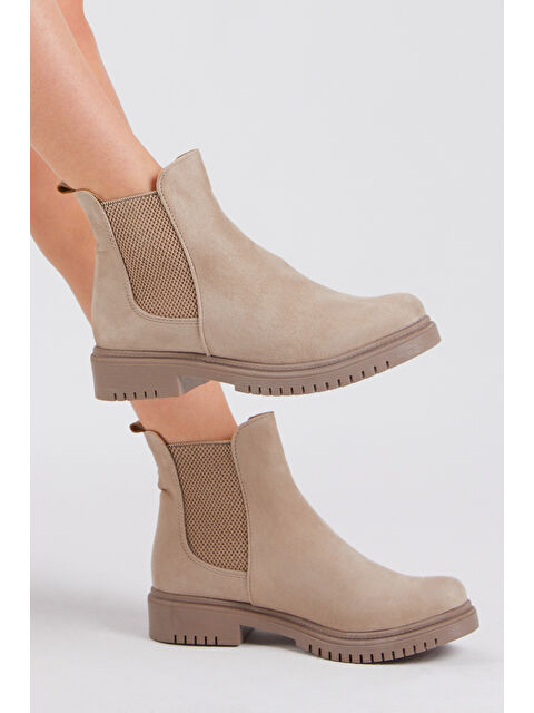 TONNY BLACK Kadın Krem Süet Rahat Kalıp Lastikli Bot - S000051467-19966