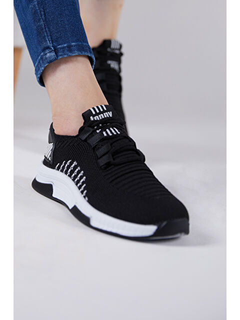 TONNY BLACK Unisex Siyah Beyaz Poli Taban Tekstil Kumaş Bağcıklı Spor Ayakkabı - S000053703-37424