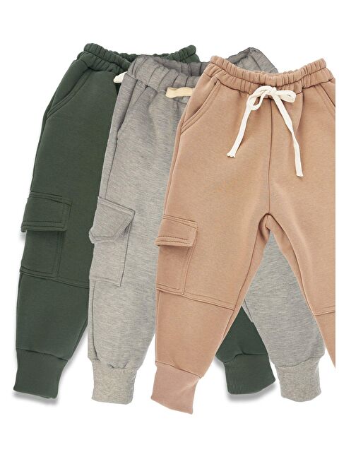 Catz Kids 3'lü Paket Erkek Çocuk Eşofman Altı 3 iplik Şardonlu (Haki, Gri, Vizon ) - S000122974-37511