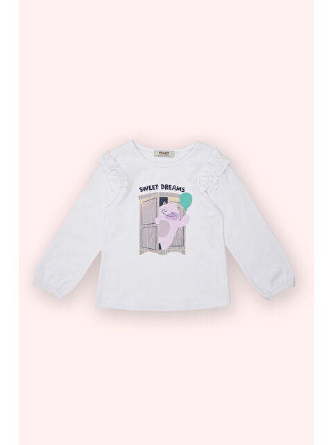 Panço Kız Bebek Baskı Detaylı Uzun Kollu Beyaz Tişört - S000393796-20063