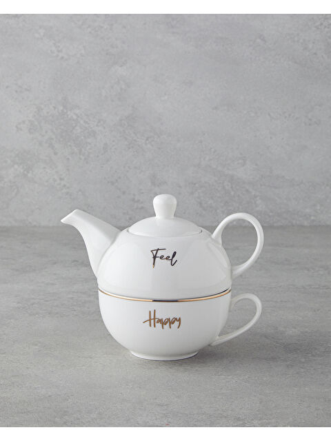 English Home Feel Happy New Bone China Demlik Seti 400 ml Beyaz - S000497593-20063
